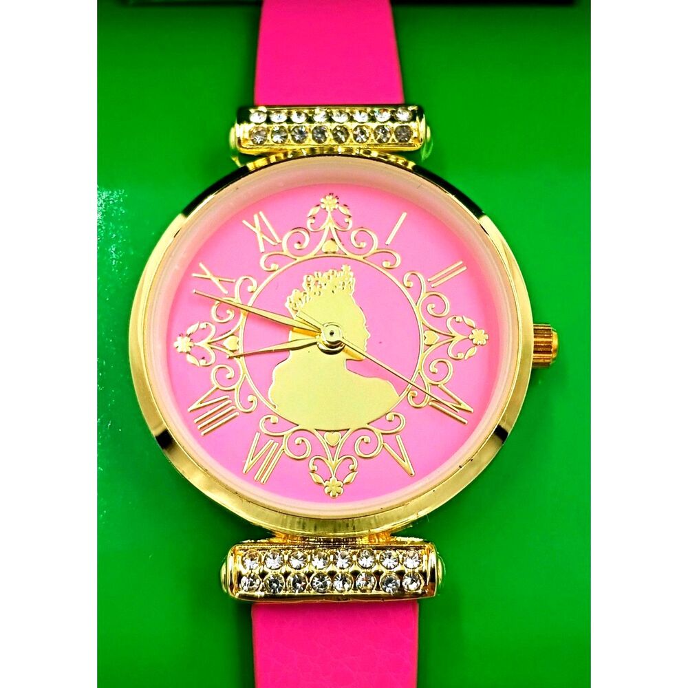 Official Wicked Movie Glinda Round Watch Pink Band Rhinestone Gold Jewelry